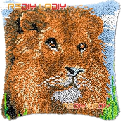 Latch Hook Cushion Cover Lion Face Needlepoint Kits Chunky Acrylic Yarn Crocheting Pillow Case Arts & Crafts