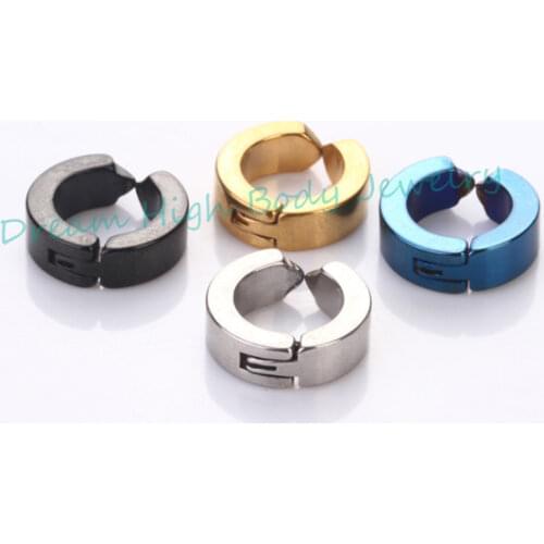 Faves simple Fake Ear Pierce Stainless Steel Hoop Huggie Punk Stud Earring Black 4mm Wide Clip On Ear Stuck Punk Boys Men Women