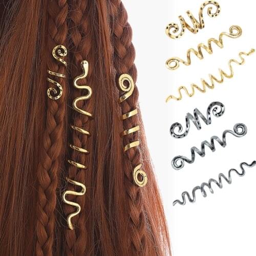 Trendy Viking Spiral Charms Beads for Women Braids Barretts Hair Beads Jewelry Vintage Women Girl Hairpin Hair Clip Accessories