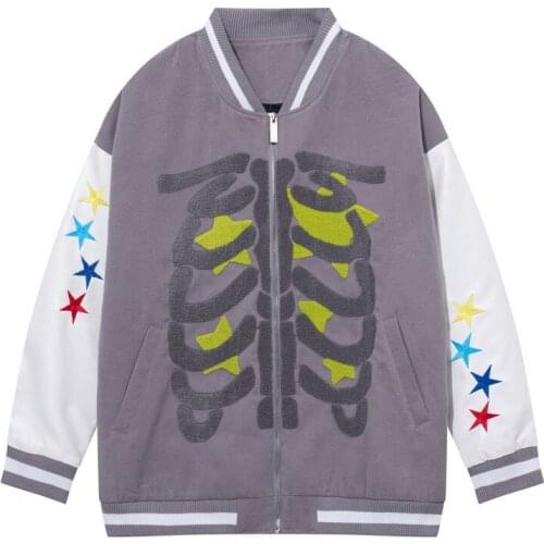 2021 Autumn Furry High Street Baseball Jackets Men Embroidery Hip Hop Streetwear Outwear Tops Oversize Harakuju