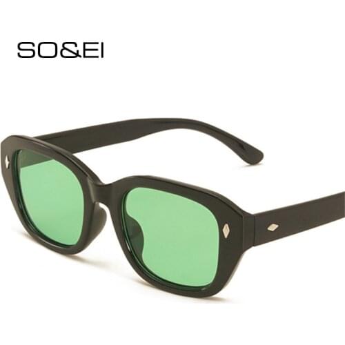 SO&EI Fashion Polygon Square Women Sunglasses Retro Rivets Decoration Eyewear Shades UV400 Men Leopard Tea Sun Glasses
