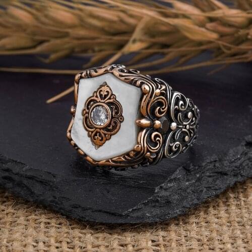 Guaranteed High-quality 925 Sterling Silver PEARL STONE ring Jewelry Made in Turkey in a luxurious way for men with gift