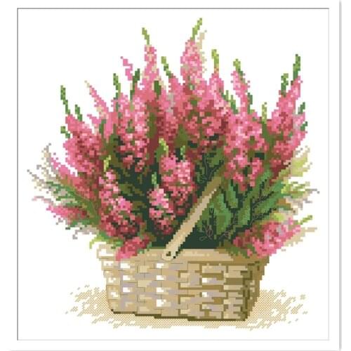 Scottish Heather cross stitch kit red flowers in basket design cotton silk thread 14ct 11ct canvas embroidery DIY Dreampattern
