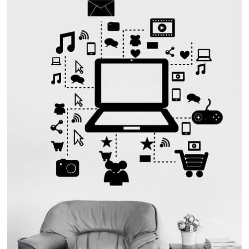 Laptop Wall Decal Computer Online Social Networks Creative Vinyl Window Stickers Office Study Bedroom Home Decor Wallpaper E476