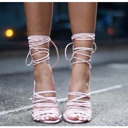 New Arrival sexy ladies suede lace up high heels open toe bandage stylish dress pumps fashion sandals women free shipping