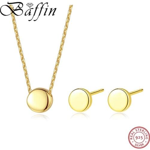 Tiny Round Beans Pendant Necklace Stud Earrings for Women Gold Color Chain Necklace 925 Sterling Silver Fine Jewelry Sets Gift