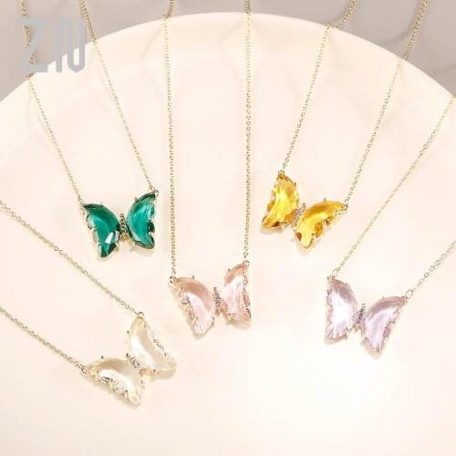 ZN 2020 New Stained Glass Crystal Butterfly Necklace For Women Transparent Shiny Prom Jewelry Chic Pendant Necklace Wholesale