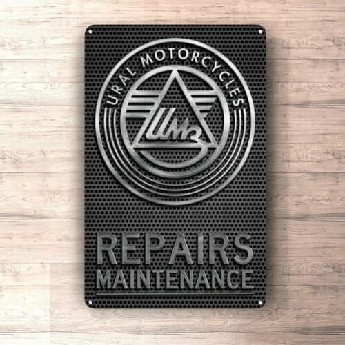 Flat Metal Poster Tin Sign (Not 3D) - Ural Motorcycle Repairs Maintenance Sign Metalsign for Garage, Man Cave