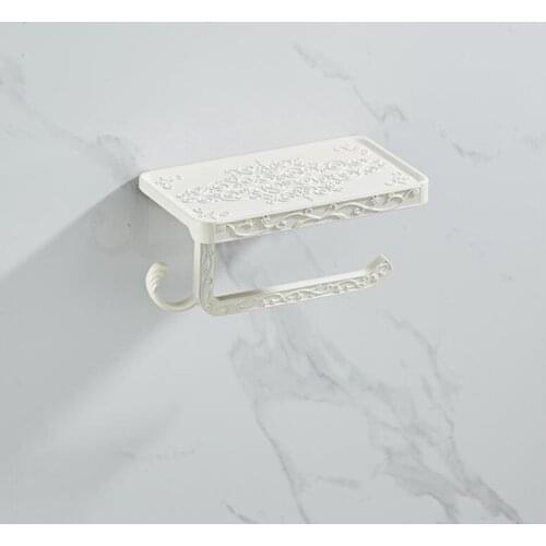 Bathroom Shelves Antique Bronze Carving Toilet Roll Paper Rack with Phone Shelf Wall Mounted Bathroom Paper Holder
