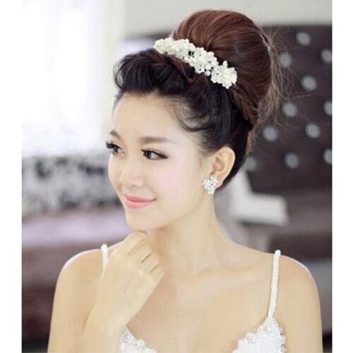 Romantic Crystal Pearl Flowers Headbands Headpiece Women Tiaras and Crown Bridal Hair Jewelry Wedding Hair Accessories For Bride