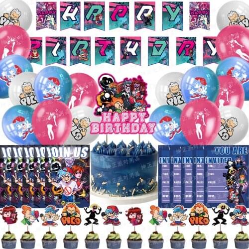 Friday Night Funkin Party Supplie Set Children Birthday FNF Balloon Banner Cake Flag Topper Invite Card Pop Party Decoration