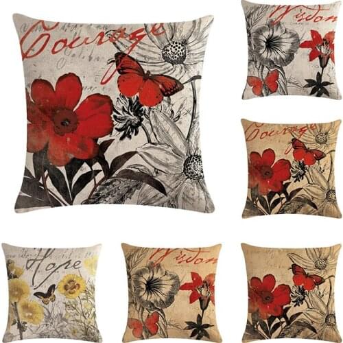 Realistic Oil Painting Style Retro Flower 45x45cm Cushion Cover Linen Cotton Butterfly Bird Pillow Case for Sofa Car Home Decora
