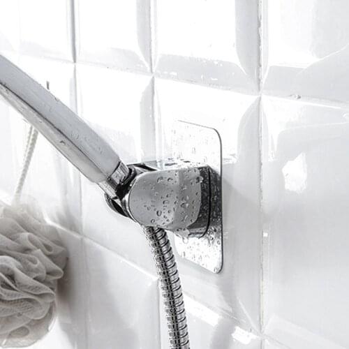 Adjustable Seamless Shower Wall Mount Shower Bracket Head Base Bathroom Hook Punch Free Chrome Bathroom Wall Mount Bracket