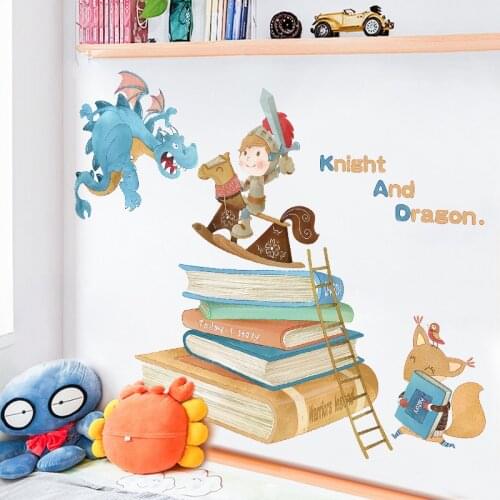 Cartoon Dragon Wall Sticker Animals Boy Kids Room Decor Bedroom Baby Nursery Wall Decoration Aesthetic Vinyl Wallpaper Art
