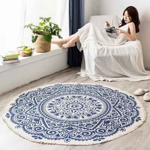 Nordic Cotton Linen Minimalist Retro Tassel Rug Large Round Bedroom Coffee Table Pad Hand Woven Sofa Cushion Tatami Floor Mats