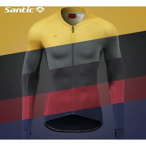 Santic NEW Top Quality Pro Training Fit Cycling Jersey Summer Autumn Cycling Jersey Long Sleeve Reflective Jersey 3 Back Pockets
