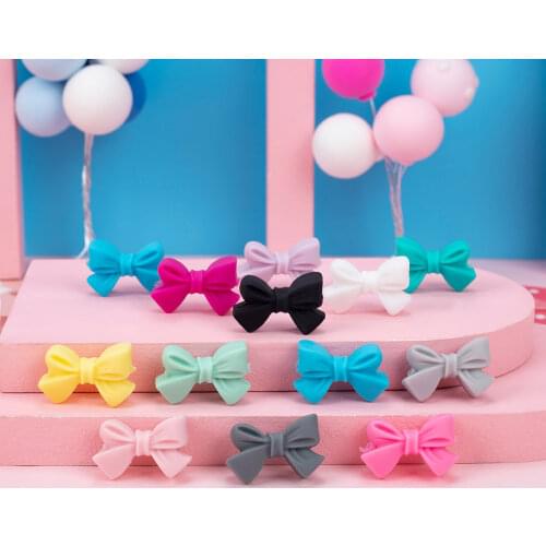 Sunrony Bowknot 10pc/lot Silicone Bead DIY Food Grade Silicone Teething Pacifier Cute Shaped Silicone teether Holder Accessories