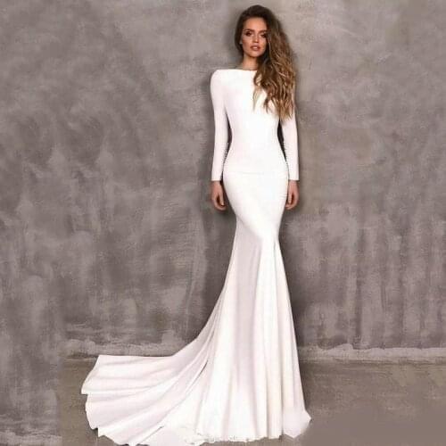 White Mermaid Wedding Dresses Open Back Long Sleeves Elegant Boho Sexy Backless Bride Dress 2020 Vestido De Noiva with Sleeve