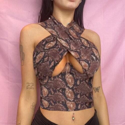 Sexy Criss-Cross Wrap Chest Top Clubwear Hollow Out Backless Tank Top Women Summer Clothes Fashion Print Skinny Cropped Cami