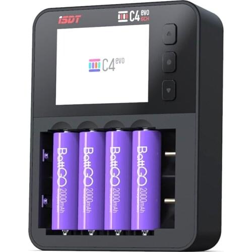 ISDT C4 EVO Smart Battery Charger Type-C QC3.0 Output for AA AAA Li-ion Battery IPS Display Screen