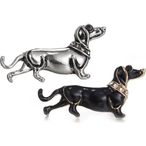 Vivid White/Black Dripping Oil Dachshund Brooch Cute Puppy Brooch Pin Coat Button Pins Denim Pin Badge