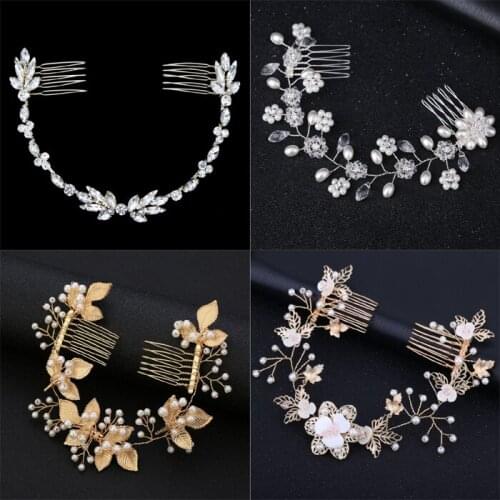 Crystal Flower Bride Tiara Womens Hair Jewelry Bride Hair Band Pearl Wedding Jewelry Headband Handmade Bridal Accessories