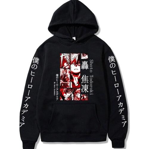 Funny Anime My Hero Academia Hoodies Cool Cartoon Shoto Todoroki Red Print Womens Hoody Harajuku Casual Long Sleeve Sweatshirt