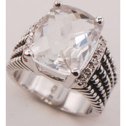 White Crystal Zircon Women 925 Sterling Silver Ring F783 Size 6 7 8 9 10