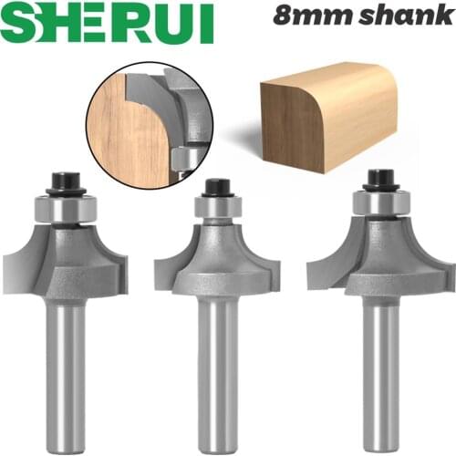 1pc 8mm Shank Round-Over Router Bits for wood Woodworking Tool 2 flute endmill with bearing milling cutter Corner Round Over Bit