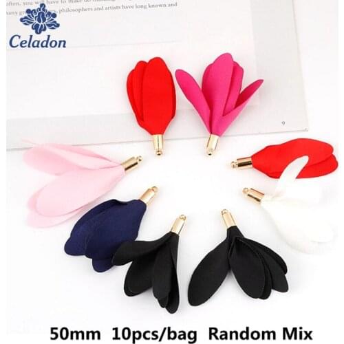 10Pcs 50mm Random Mix 6 petals flowers Tassel Charm pendants or Jewelry Making Key Chains/Cellphone/Earrings Jewelry Findings