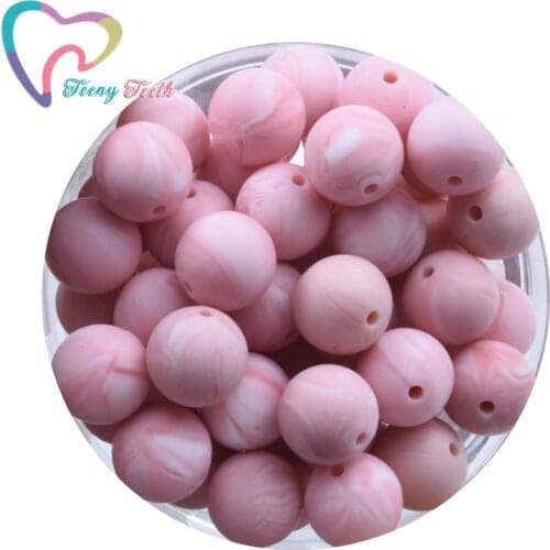 Teeny Teeth 10 PCS Marble Pink 9-19 MM Silicone Loose Beads Safe Teether Round Baby Teething Ball Beads DIY Chewable For Infant