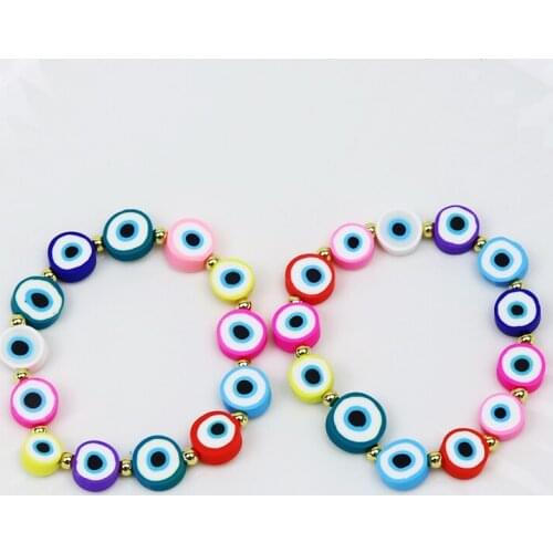 10 Pcs Eyes Beaded charms Bracelet Lovely Chain Bracelet Mix color Polymer Clay Soft Bead eyes Bracelet Jewelry for women 90042