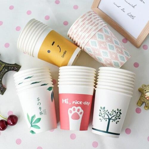 100pcs Net red cartoon paper cups birthday party favors cute drinking juice yogurt coffee milk tea cup 9oz 250ml disposable cups