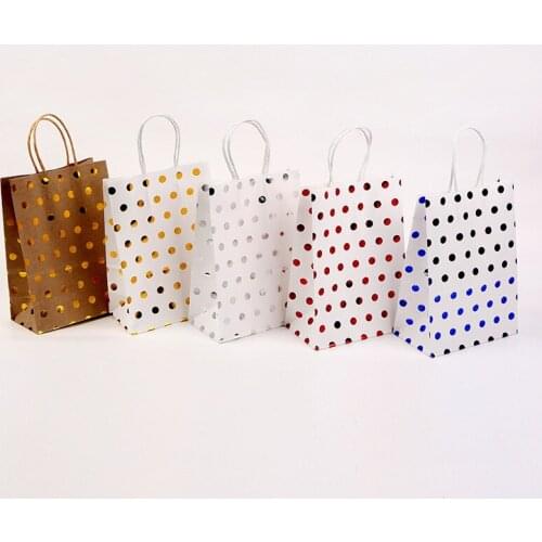 12pcs Gold Silver Dot Handles Gift Bags Kids Happy Birthday Wedding Balloon Party Decoration Baby Shower Paper Bags