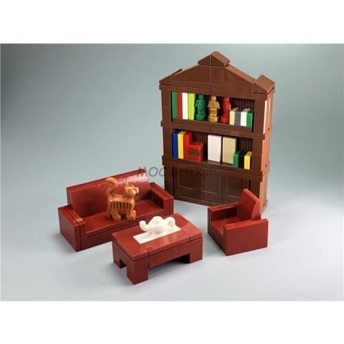 2sets/lot MOC Bricks DIY Furniture Dark Red American style Sofa Set Educational Building Blocks Figure toys children Xmas gifts