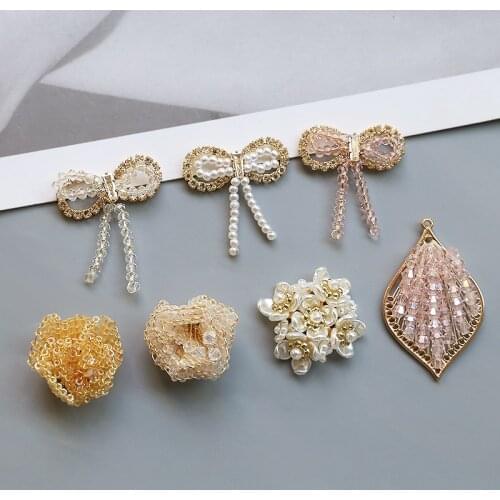 2pcs Korean Sweet woven crystal zircon bowknot pearl Earrings For Women flower drop-shaped pendant diy jewelry accessories