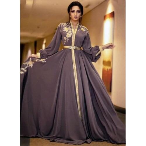 2021Moroccan Dubai Kaftan Lace Embroidery Appliques Evening Dresses Long Formal Dress Full Sleeve Arabic Muslim Party Gowns