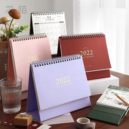 2022 Kawaii 3 Size Coil Calendars with Sticker Creative Kraft Paper Desk Calendar Daily Schedule Planner Agenda Organizer n1040