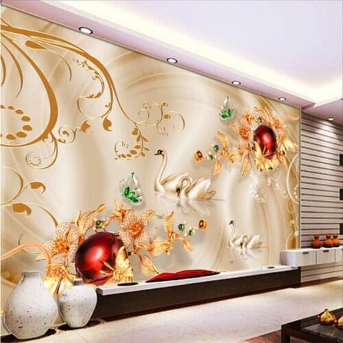 Beibehang Custom 3d wallpapers Diamond Flowers Swan Silk Wallpapers Living Room TV Bedroom Sofa Background Walls