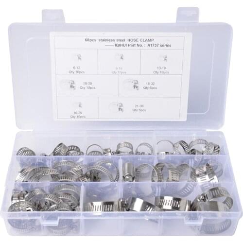 60Pcs 6-38 Mm Hose Clamps Stainless Steel Clamps Pipe Hose Fittings Clips Fuel Line Hose Clamps Kit