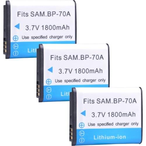 3pcs 1800mAh BP-70A BP 70A BP70A Rechargeable Battery For Samsung ES65 ES70 ES71 ES73 ES74 TL105 TL110 PL100 SL50 SL600 Camera
