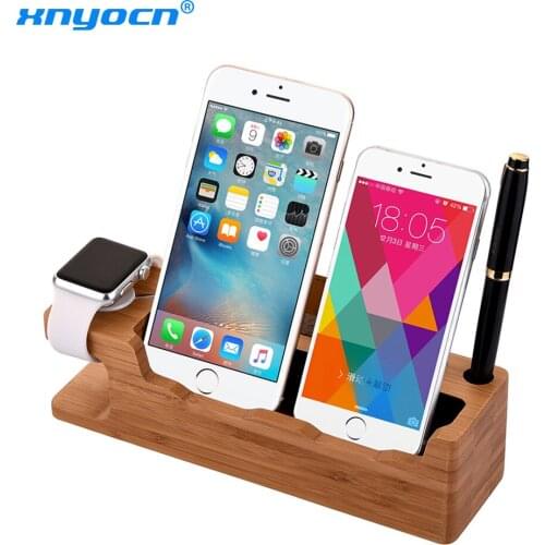 Bamboo Charging Dock Station Mobile Phone Stand Holder Charger For Apple iPad iPhone X 8 7 Plus 6 6S Plus 5s SE For apple Watch