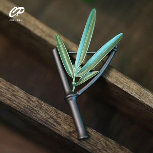 Creative Design Bamboo Brooches For Women Enamel Green Leave Flower Party Wedding Brooch Pins Gifts