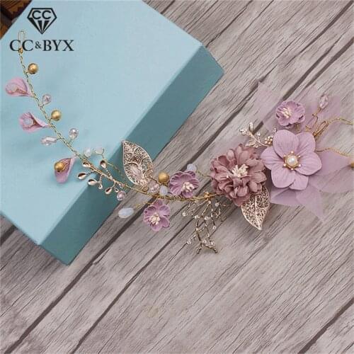CC Wedding Jewelry 100% Handmade Hairbands Crown Engagement Hair Accessories For Bridal Bridesmaids Party Beach DIY Pink 6213