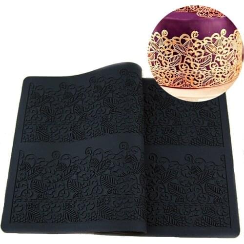 Black Silicone Cake Decorating Mold Fondant Lace Embossed Mold Sugar Lace Mat Embossing Mat Baking Accessories