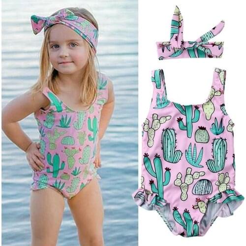 Summer Kids Girl Swimsuit Hot Summer Cactus Printed One Piece Swimwear Swimming Bikini Bathing Suit Children Trikini Beachwear