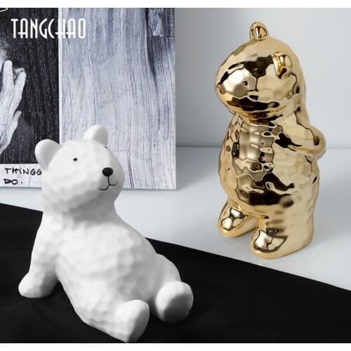 Home Decor Ceramic Bear Figurines For Interior Nordic Modern Sculpture Dressing Table Bedside Table Statue Decorative Ornaments