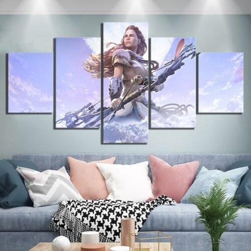 Canvas Painting Wall Art 5 Panel Horizon Zero Dawn Video Game Pictures Printed Modular Posters Living Room Home Decor