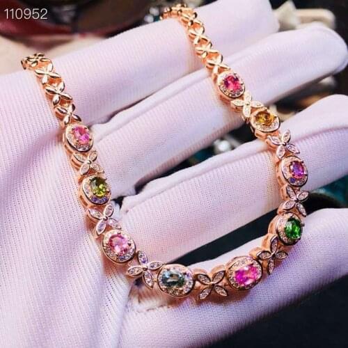 KJJEAXCMY fine jewelry 925 Silver-inlaid Natural Ruby Tourmaline Womens Bracelet Support Detection
