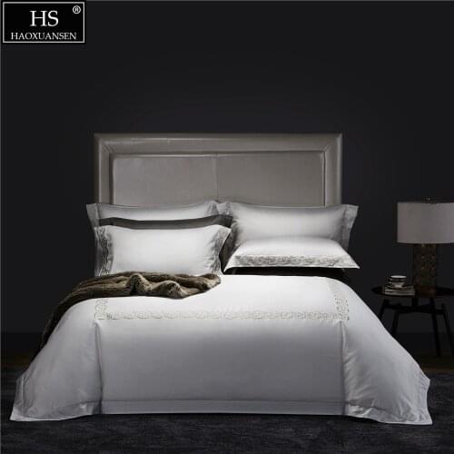 Delicate Rococo Pattern White Fabric Pure Cotton 4Pieces Bedding Set Queen King Size Quilt Cover Duvet Cover Pillowcase Bedsheet